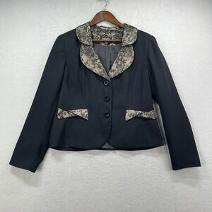 Isabella Suits Blazer Womens 12 Black Lace Trim Peplum Back Professional Career